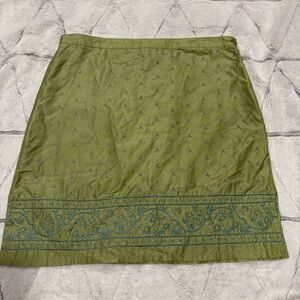 American Eagle Silk Skirt Y2K Boho 90s Green Floral Side Zip Mini Sz 6